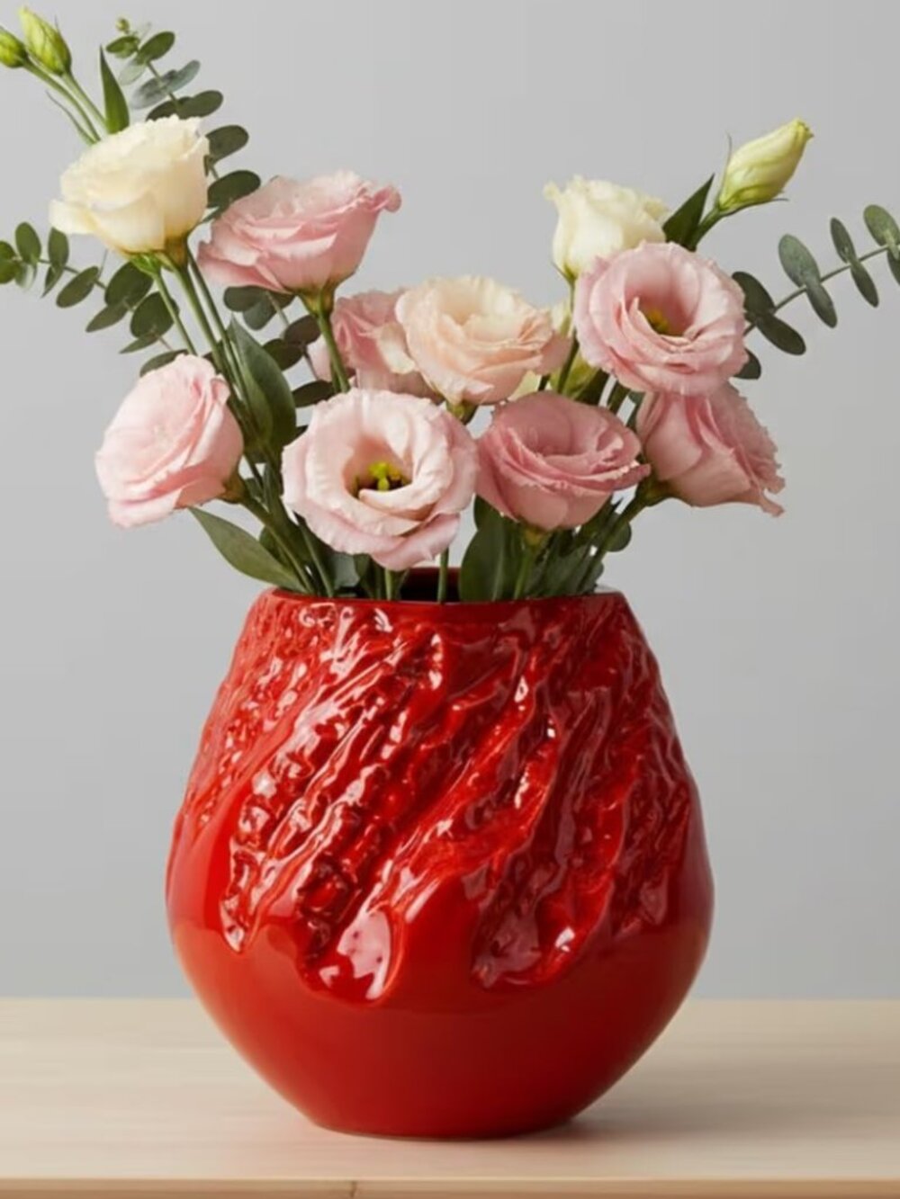 Boho Red Ceramic Vase 8 Inch